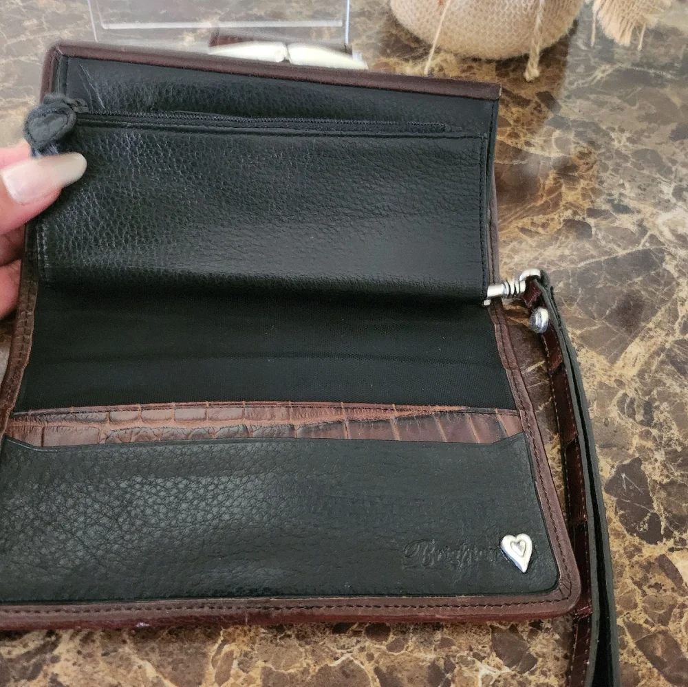 Brighton Brown Woven Leather Kisslock Wallet/Wristlet EUC - Picture 11 of 16